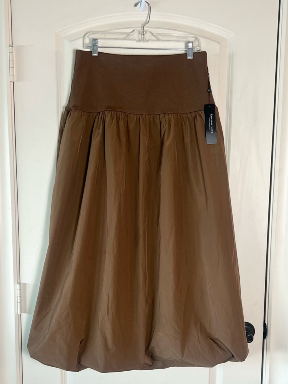 Emerson Lang Elegant Chic Brown Balloon Midi Bubble Skirt Size XL NWT - Picture 2 of 10